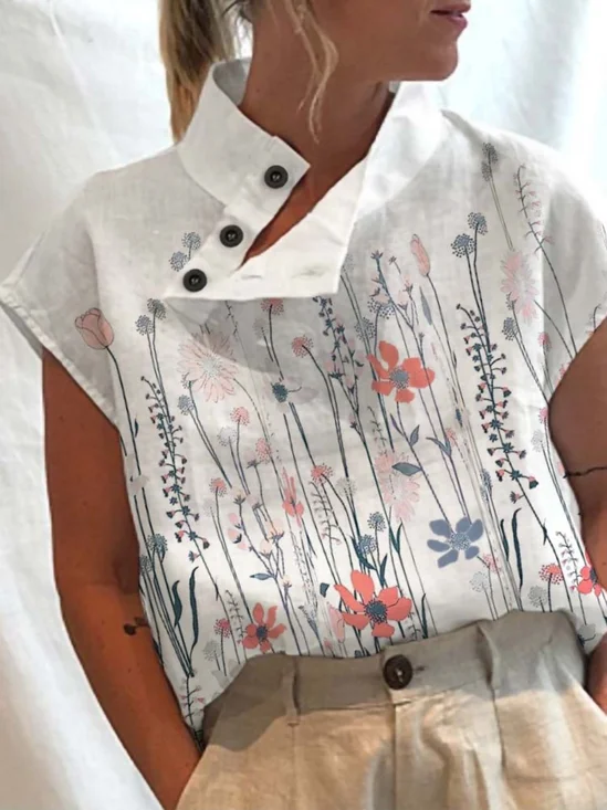 Shawl Collar Casual Blouse