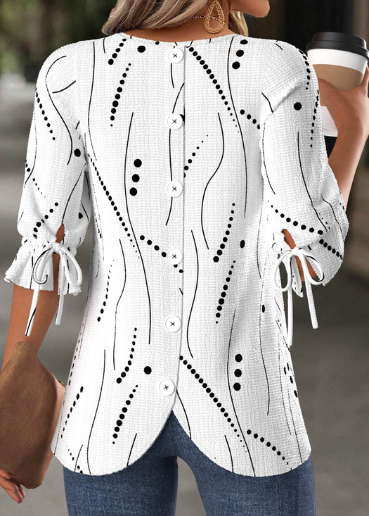 Abstract Polka Dots Regular Fit Casual Crew Neck Casual Shirt