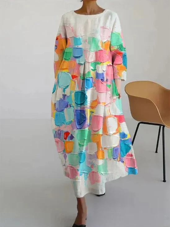 Cotton Casual V Neck Dress With No