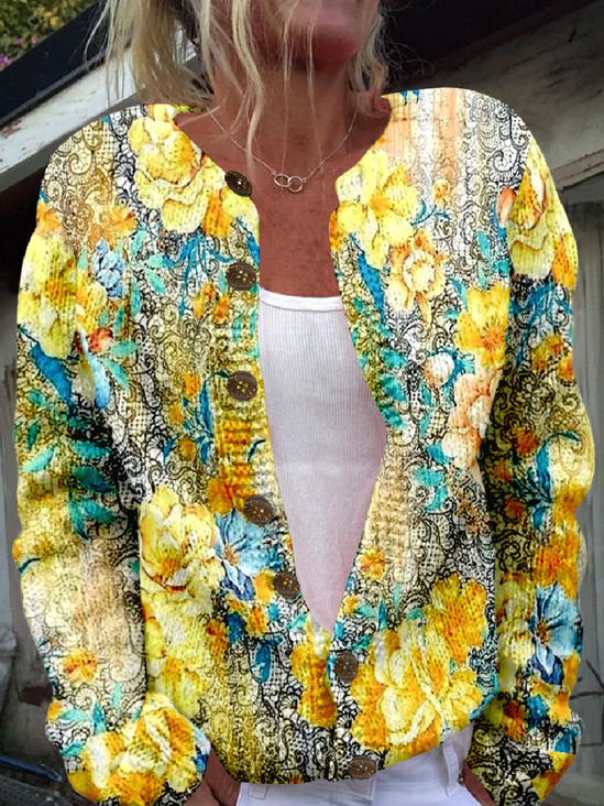 Loose Crew Neck Knitted Vintage Cardigan