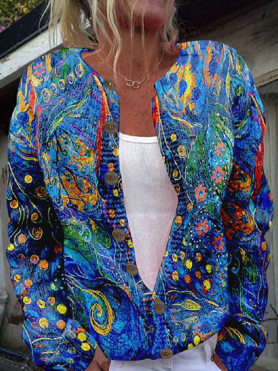 Pop Art Print Loose Knitted Ethnic Cardigan