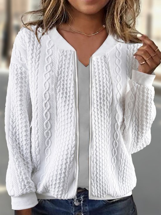 Loose Casual Plain Crew Neck Jacket