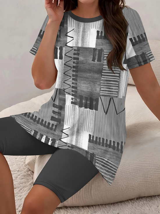 Women's Printing Abstract Daily Going Out Two-Piece Set Gray Casual Summer Top With Pants Matching Set