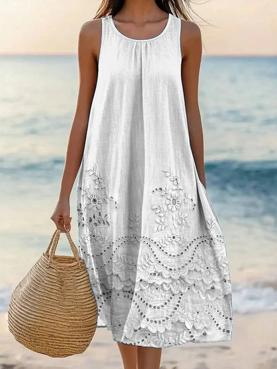 Floral Casual Cotton Dress With No