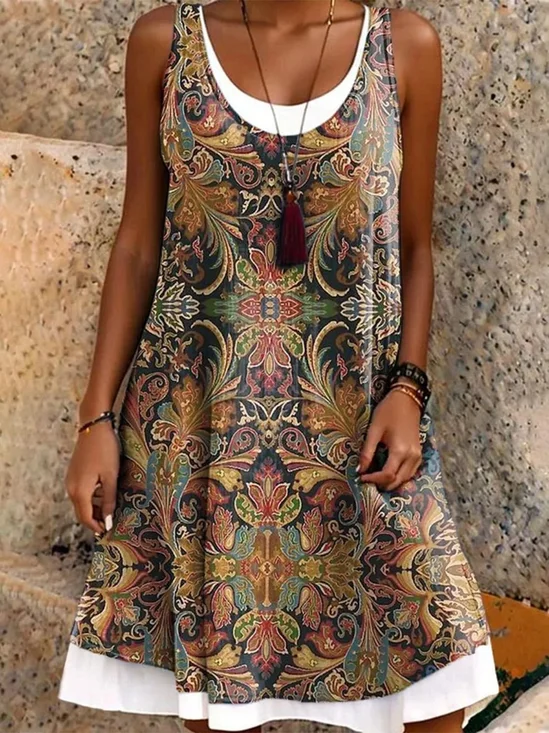 Crew Neck Vintage Dress With No