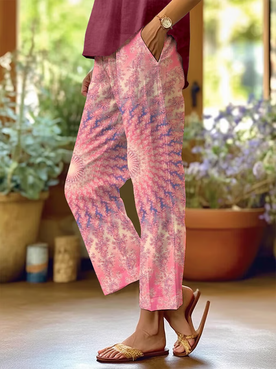 Women's  H-Line Baggy Pants Daily Going Out Pants Pink Casual Printing Abstract Spring/Fall Pants