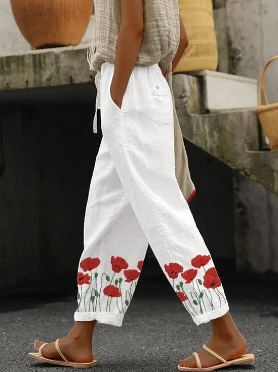 Women's  H-Line Baggy Pants Daily Going Out Pants White Casual Printing Floral Spring/Fall Pants