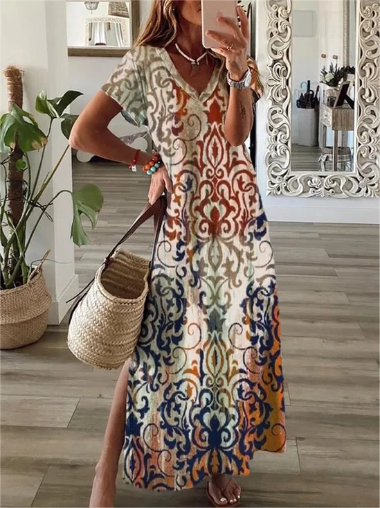 Casual Regular Fit V Neck Dress With No