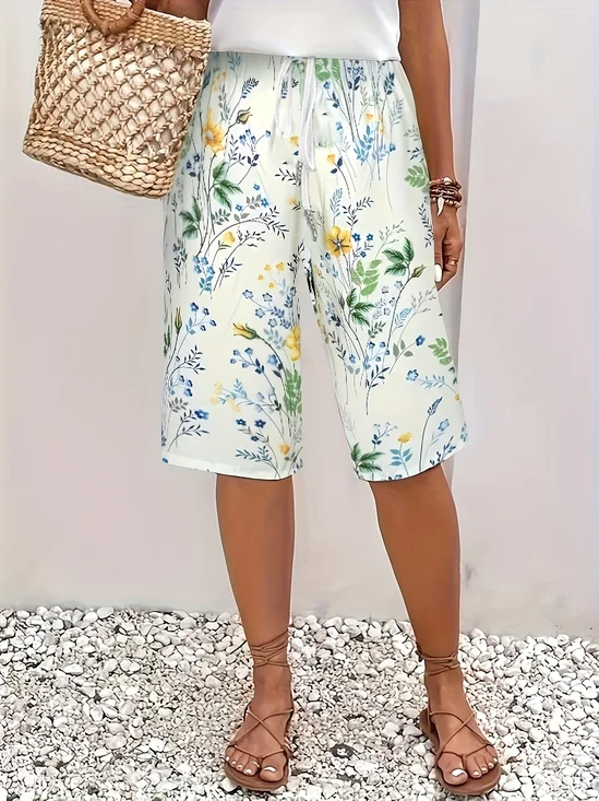 Women's  H-Line Straight Pants Daily Going Out Pants White Casual Printing Floral Summer Pants