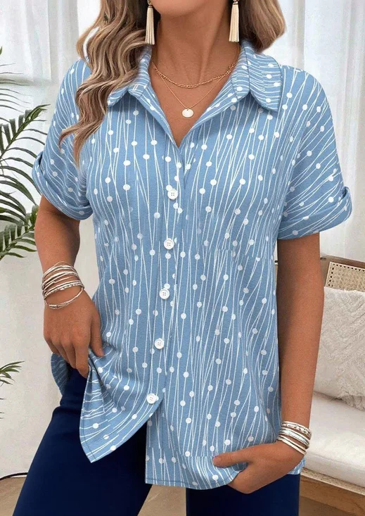 Linen Blend Simple Shawl Collar Striped Shirt