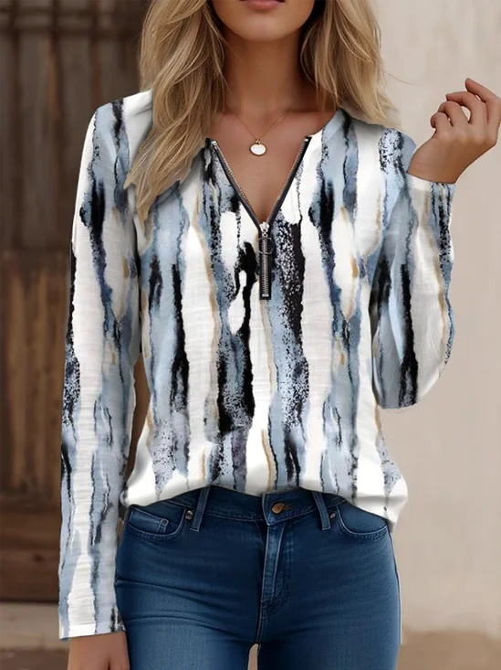 Vintage Gradient Pattern V Neck T-Shirt