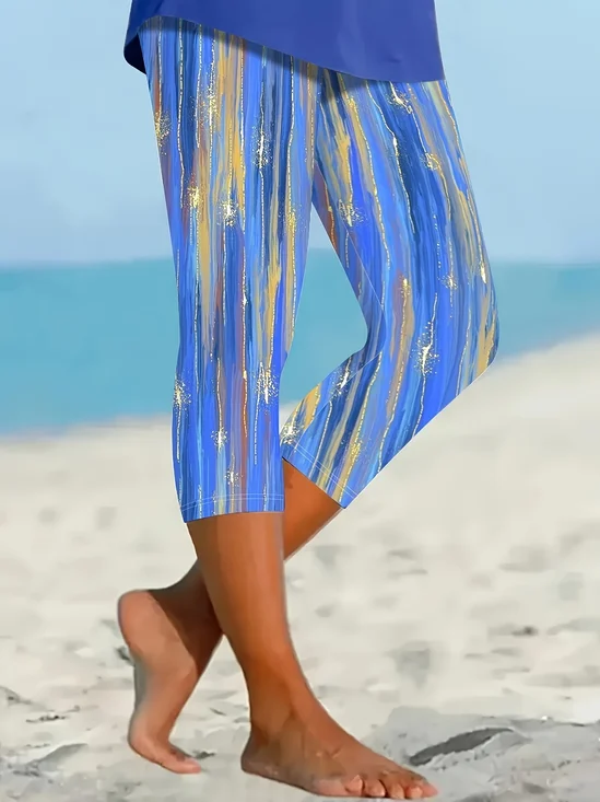 Women's  Elastic Waist H-Line Legging Daily Going Out Pants Blue Casual Printing Abstract Summer Pants