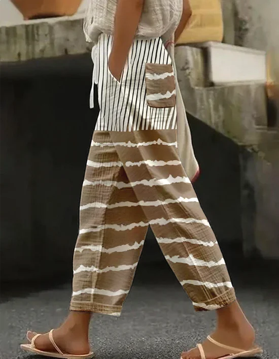 Casual Striped Linen Blend Pants