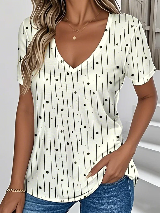 Casual V Neck Loose Geometric T-Shirt