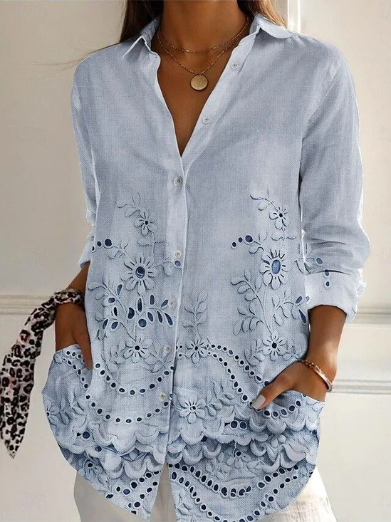 Casual Floral Shirt Collar Shirt