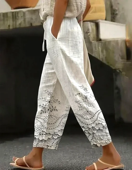 Linen Blend Casual Gradient Pattern Pants