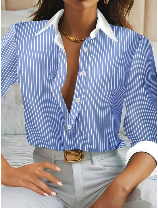 Shirt Collar Casual Striped Shirt