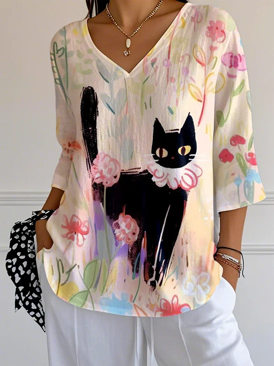 Women's V-Neck Three-Quarter Sleeve T-Shirt