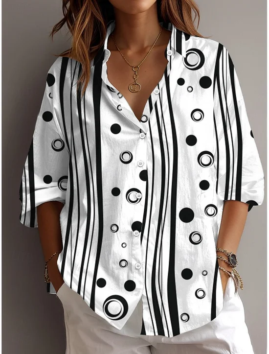 Shirt Collar Vintage Striped Loose Shirt