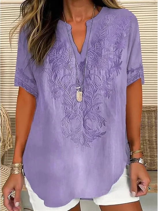 Loose Shawl Collar Cotton Elegant Blouse