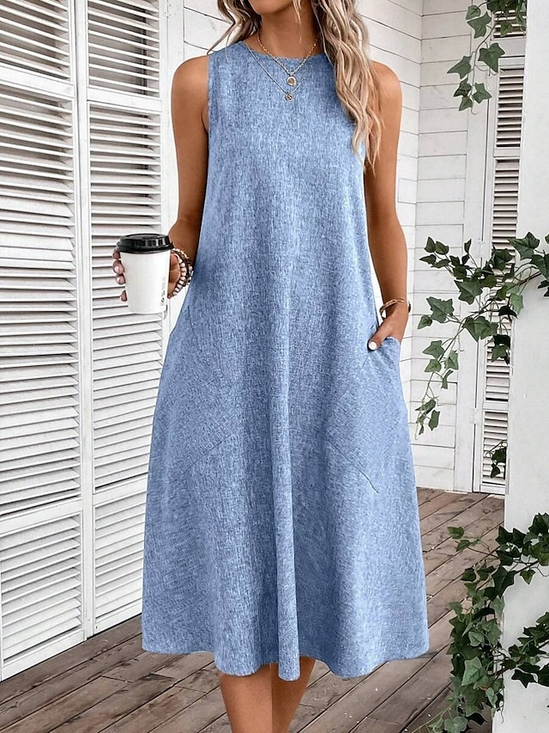Linen Casual Dress With No
