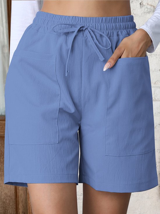 Plain Lace-Up Simple Regular Fit Shorts