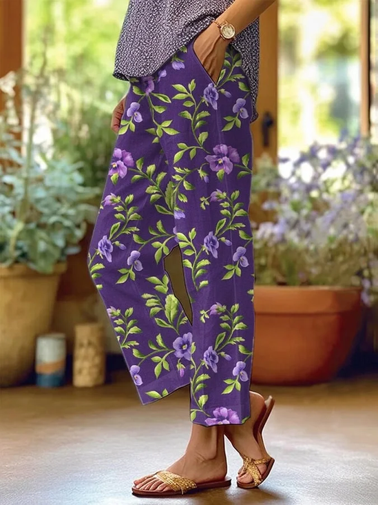 Women's  H-Line Baggy Pants Daily Going Out Pants Purple Casual Printing Floral Spring/Fall Pants