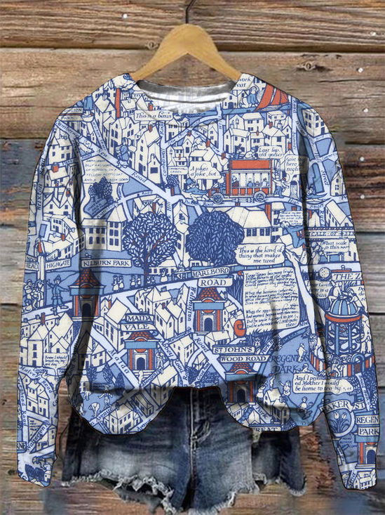 Crew Neck Vintage Geometric Sweatshirt