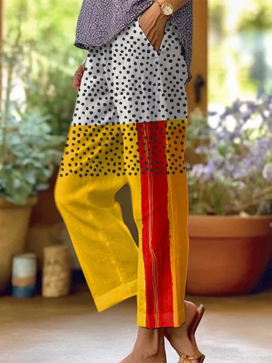 Women's  H-Line Baggy Pants Daily Going Out Pants Yellow Casual Printing Abstract Spring/Fall Pants