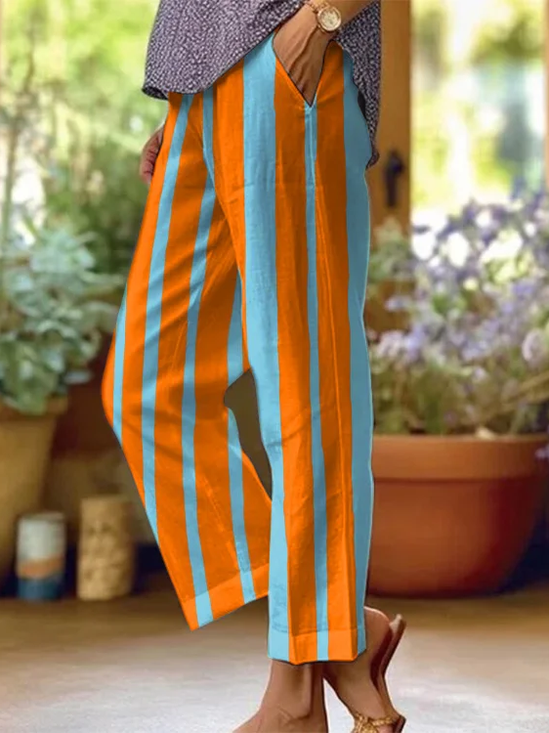 Women's  H-Line Baggy Pants Daily Going Out Pants Orange Casual Printing Striped Spring/Fall Pants