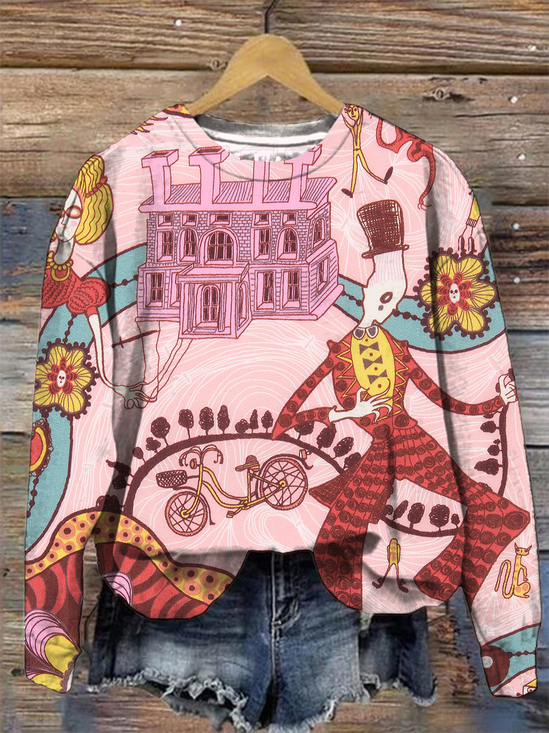 Loose Vintage Pop Art Print Sweatshirt