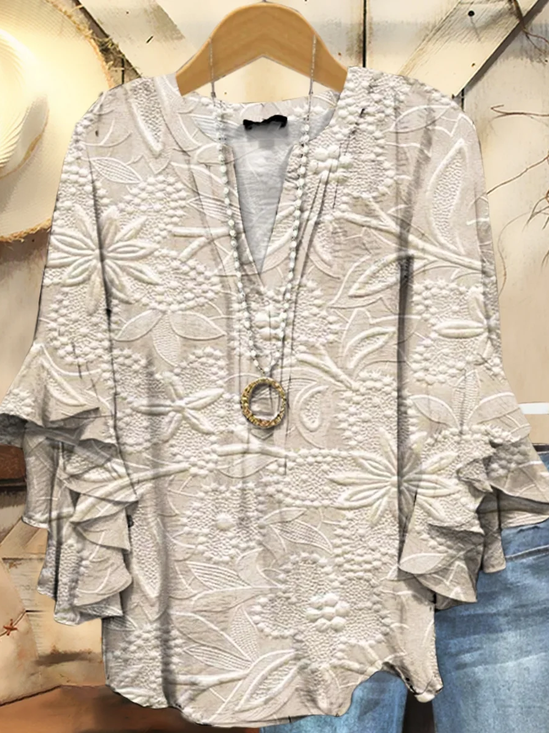 Women's Half Sleeve Shirt Summer Apricot Floral Printing V Neck Daily Going Out Casual Top