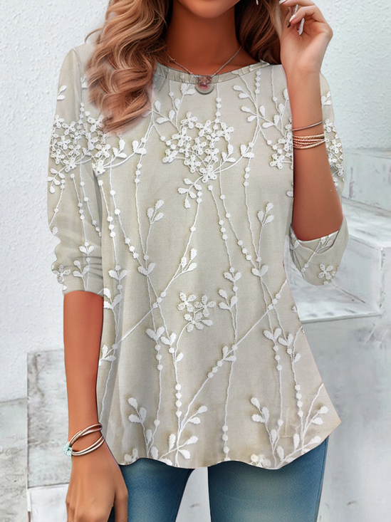 Women's Floral Print Casual Crew Neck Long Sleeve Tunic Waist Tee