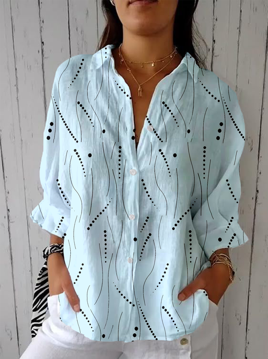 Women's Simple Abstract Polka Dot Striped Mid-Sleeve Shirt