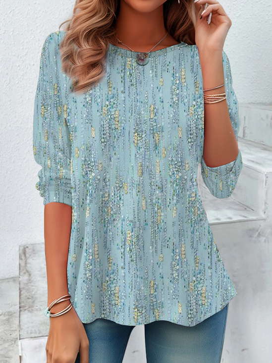 Women's Abstract Spring Print Casual Round Neck Long Sleeve Tunic T-Shirt