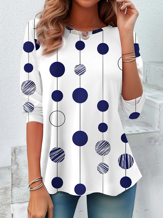 Women's Polka Dot Print Casual Round Neck Long Sleeve Tunic T-Shirt