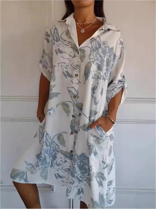 Women's Half Sleeve Summer White Floral Split Joint Stand Collar Daily Going Out Vintage Midi A-Line Tank Dress