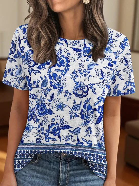 Crew Neck Floral Regular Fit Casual T-Shirt