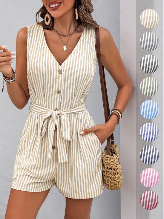 Women's H-Line Tank V Neck Daily Going Out Vintage Printing Geometric Summer Fifth Pants Jumpsuit Romper