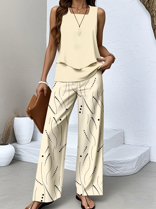 Women Abstract polka dots Casual Summer Polyester Natural No Elasticity Daily Regular Fit No Two-Piece Sets