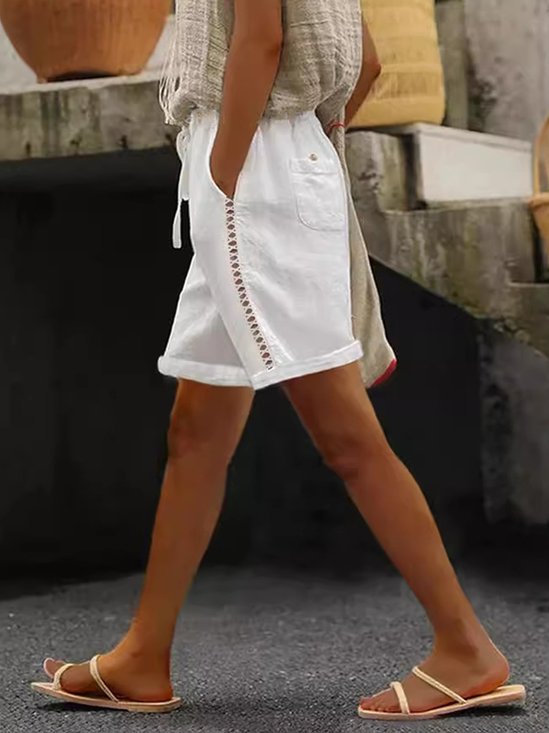 Casual Plain Lace Straight Pants Shorts