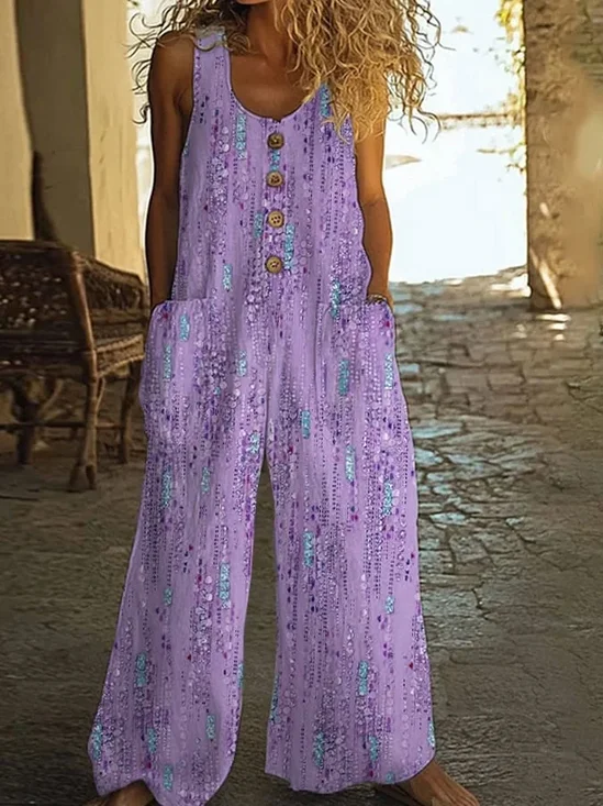 Women's H-Line Overall Crew Neck Daily Going Out Casual Printing Abstract Summer Long Jumpsuit Romper