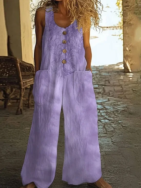 Women's H-Line Overall Crew Neck Daily Going Out Casual Printing Floral Summer Long Jumpsuit Romper