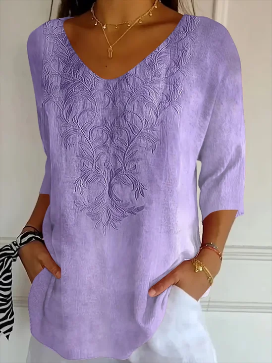 Women's Alzheimer's Disease Floral Print V-Neck T-Shirt