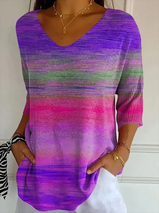 Women's Alzheimer's Stripe Print V-Neck T-Shirt