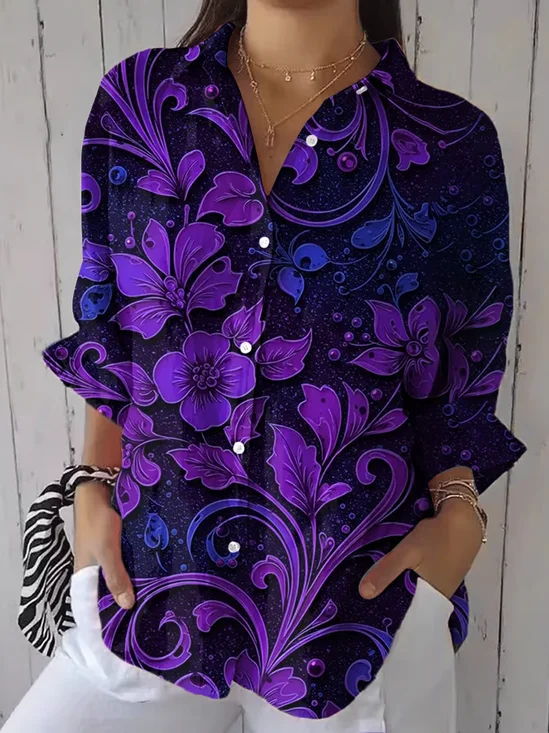 Women's Alzheimer's Floral Print Casual Shirt
