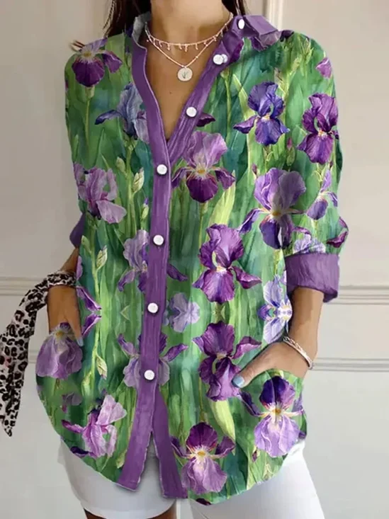 Women's Alzheimer's Floral Print Casual Long Sleeve Shirt