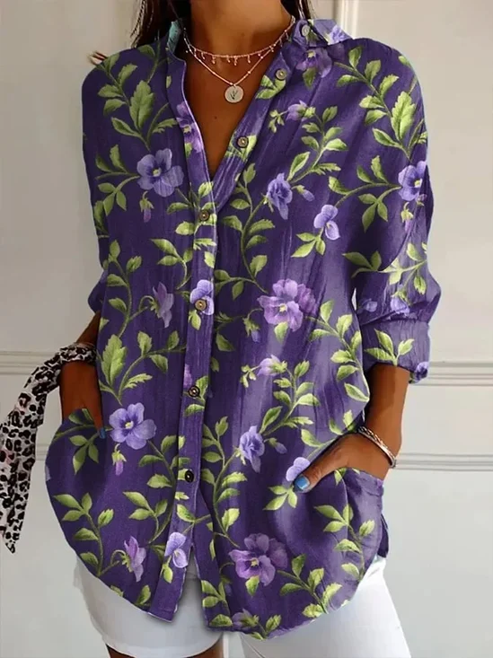 Women's Alzheimer's Floral Print Casual Long Sleeve Shirt
