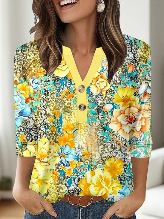 Casual Cotton Loose Floral T-Shirt