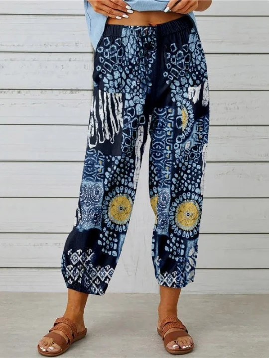 Women's  Elastic Waist H-Line Baggy Pants Daily Going Out Pants White Vintage Printing Geometric Spring/Fall Pants